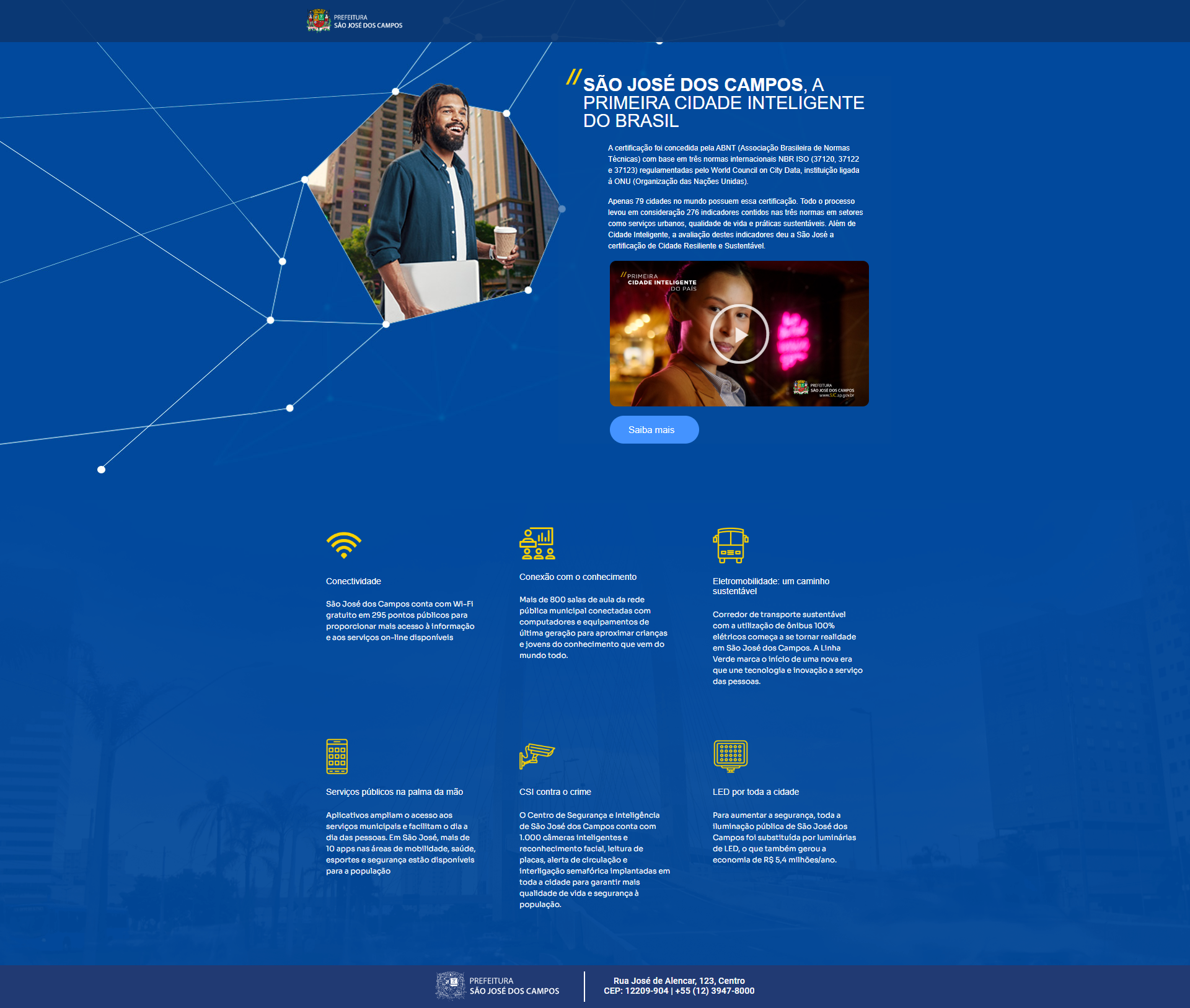 Landing Page Cidade Inteligente da Prefeitura Municipal de São José dos Campos.